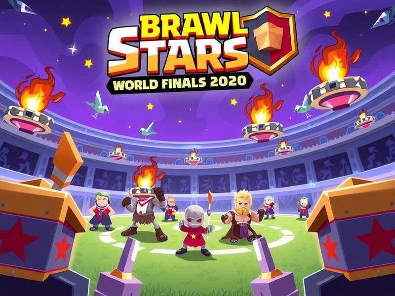 Brawl Stars World Finals 2020 trophy and gaming setup with neon lights
